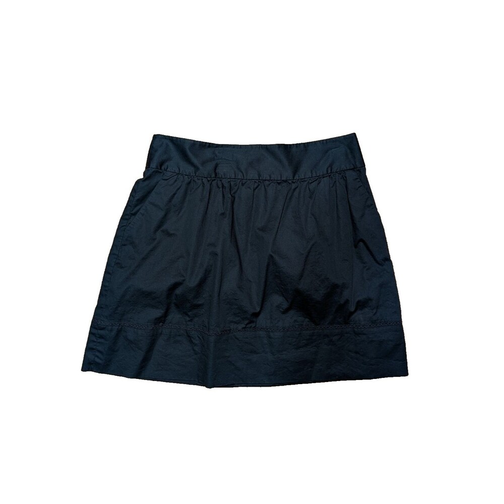 LOFT Mini Skirt Womens Size 8 Black Cotton Gathered A Line Pockets Casual - Picture 3 of 10